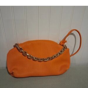 Urban Expressions Orange Vegan Leather Shoulder Bag Gold Chain Handle Hinge